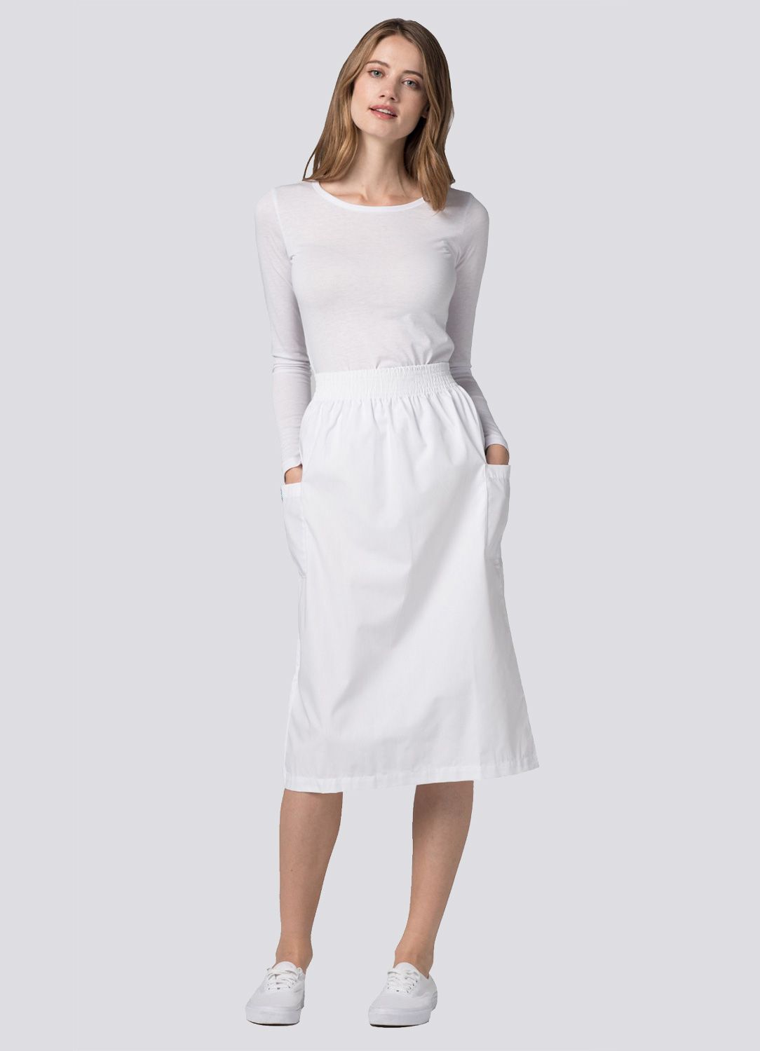 A-Line Patch Cargo Pocket Skirt-White-Scrub Envy