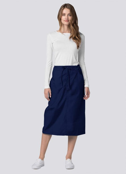 Mid-Calf Length Drawstring Skirt-Navy Blue-Scrub Envy