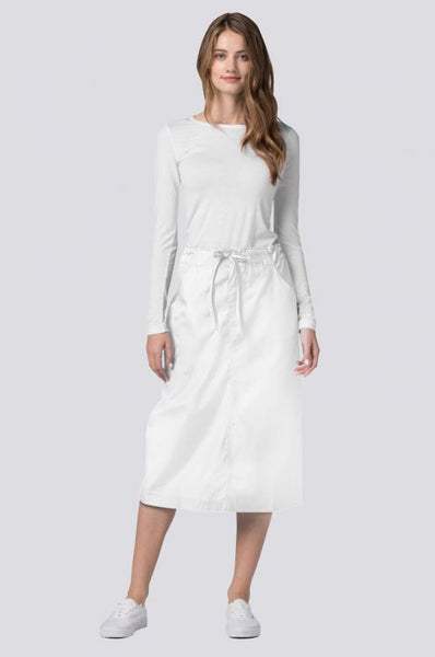 Mid-Calf Length Drawstring Skirt-White-Scrub Envy