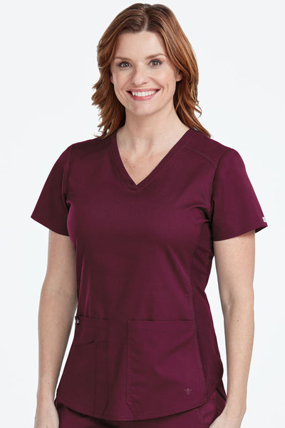 TOUCH-V-NECK-SHIRTTAIL-WOMENS-TOP-WINE-MED-COUTURE-SCRUB-ENVY