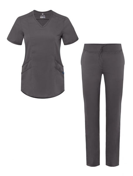 Adar-Pro-Women's-Core-Classic-Yoga-Scrub-Set-Pewter-Scrub-Envy