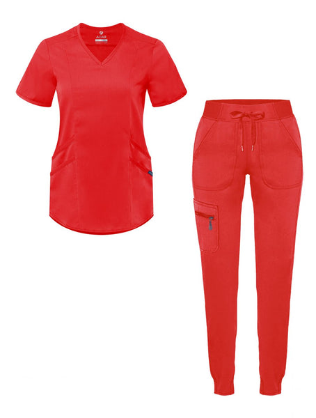 Adar-Pro-Women's-Modern-Athletic-Jogger-Set-Red-Scrub-Envy